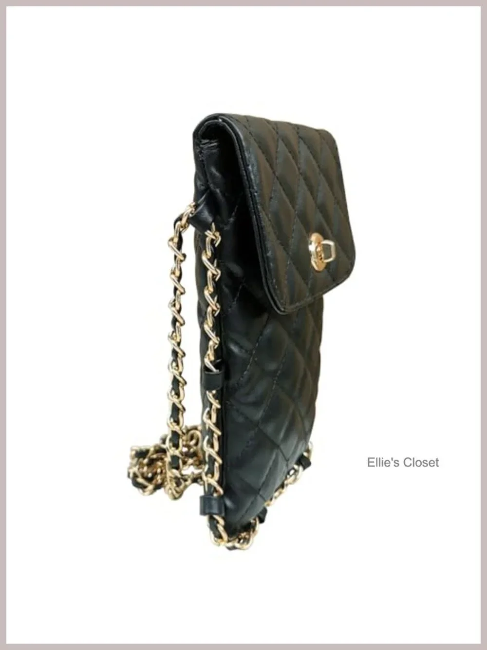 Quilted Vegan Leather Crossbody Phone Bag with Chain Strap